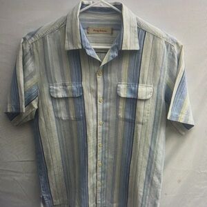 Tommy Bahama Men's Blue and Cream Striped Shirt